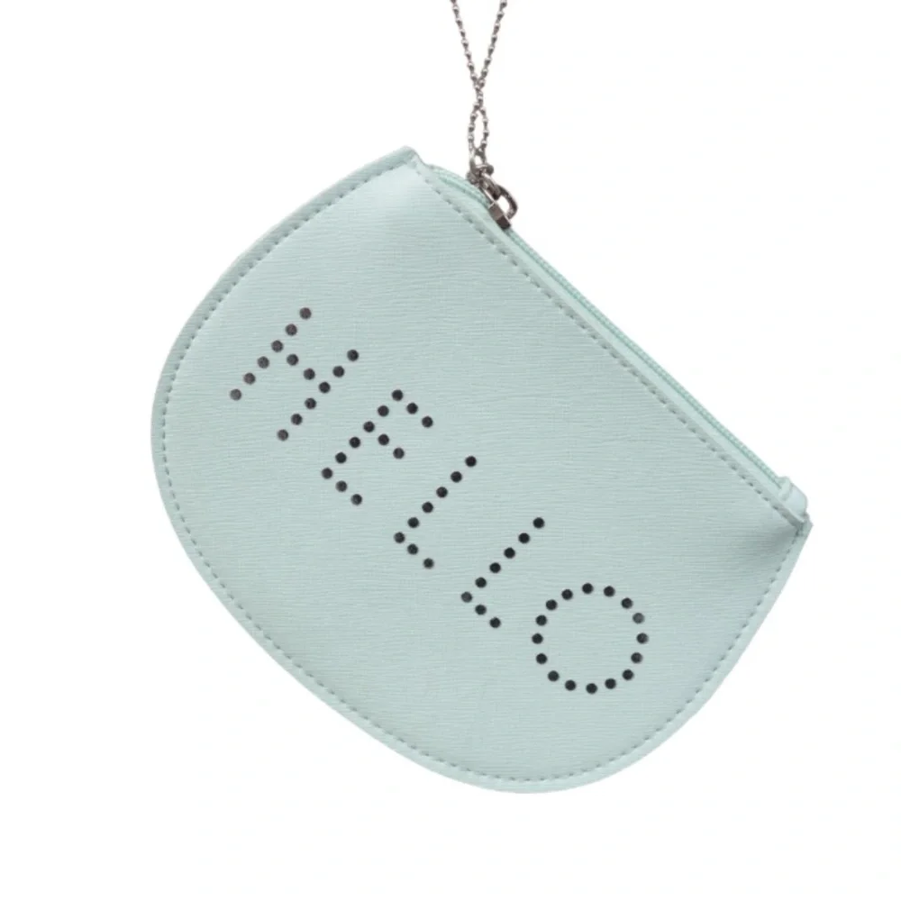 Stylish Mint Green Coin Purse with 'HELLO' Design